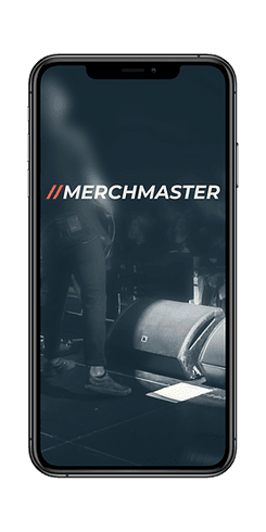 MerchMaster band merch app running on iPhone at the merch table during a live show