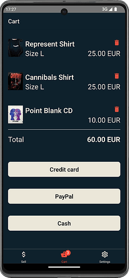 MerchMaster merch table point-of-sale screen for selling band merchandise fast at live shows